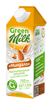 Напиток растит.безалк. Миндаль, 0,75л*1т/пак /Green Milk/Здоровое Меню/