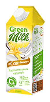 Напиток растит.безалк. Соя+Ваниль, 0,75л*1т/пак /Green Milk/Здоровое Меню/